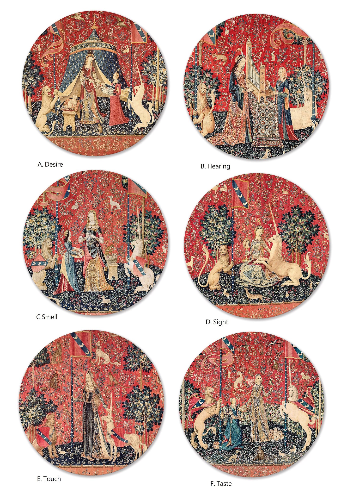 The Lady And The Unicorn Placemats For Round Tables Tactile Basket Texture Hemmed Edges, Waterproof Big, Sturdy, Flexible.