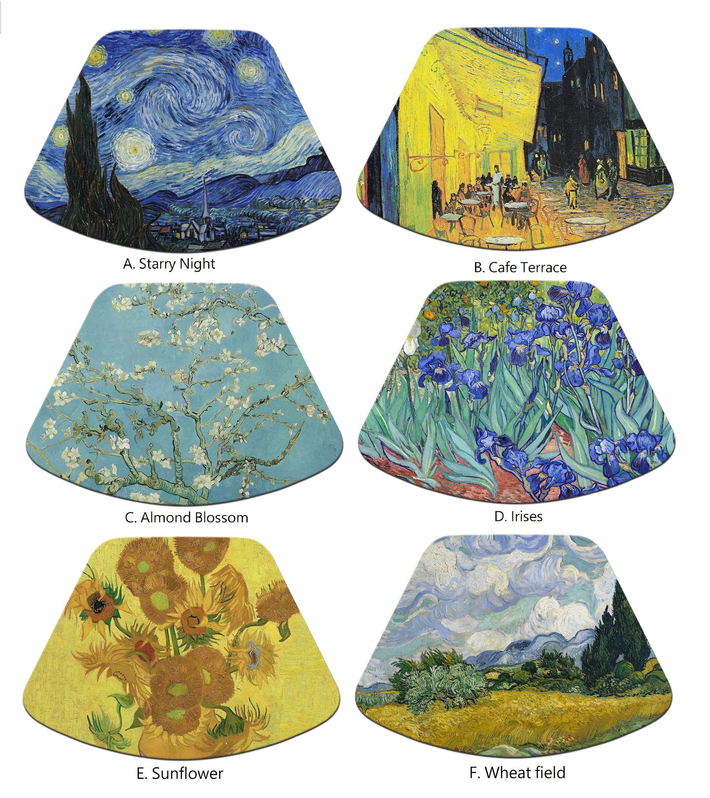Van Gogh Wedge Placemats For Round Tables Tactile Basket Texture Hemmed Edge , Waterproof Sturdy, Flexible.