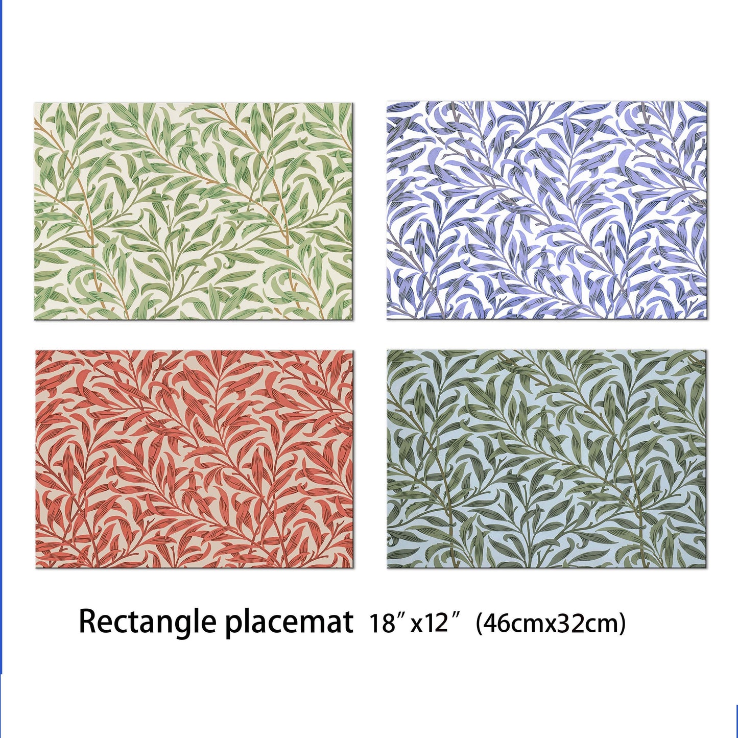 William Morris Willow Bough Placemats Tactile Basket Texture Turned Edges , Waterproof Non slip Wipe Clean