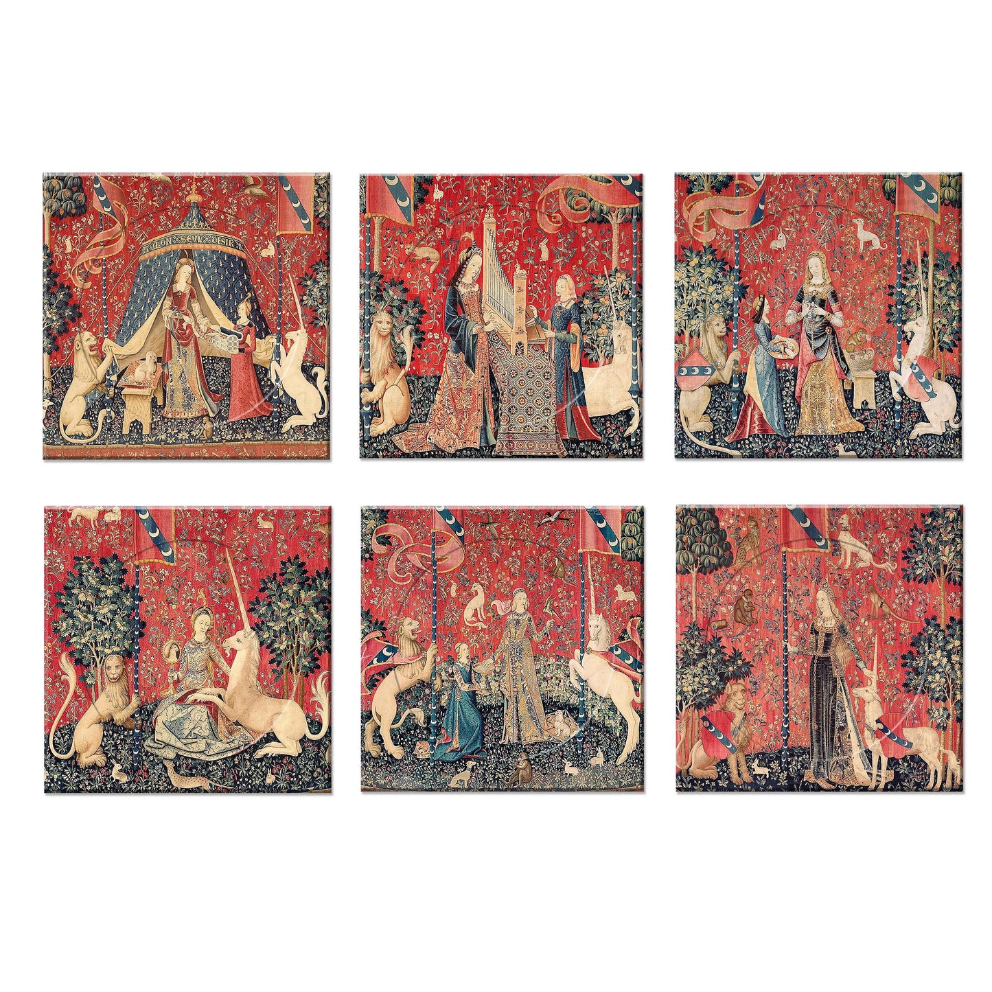 The Lady And The Unicorn Placemats For Round Tables Tactile Basket Texture Hemmed Edges, Waterproof Big, Sturdy, Flexible.