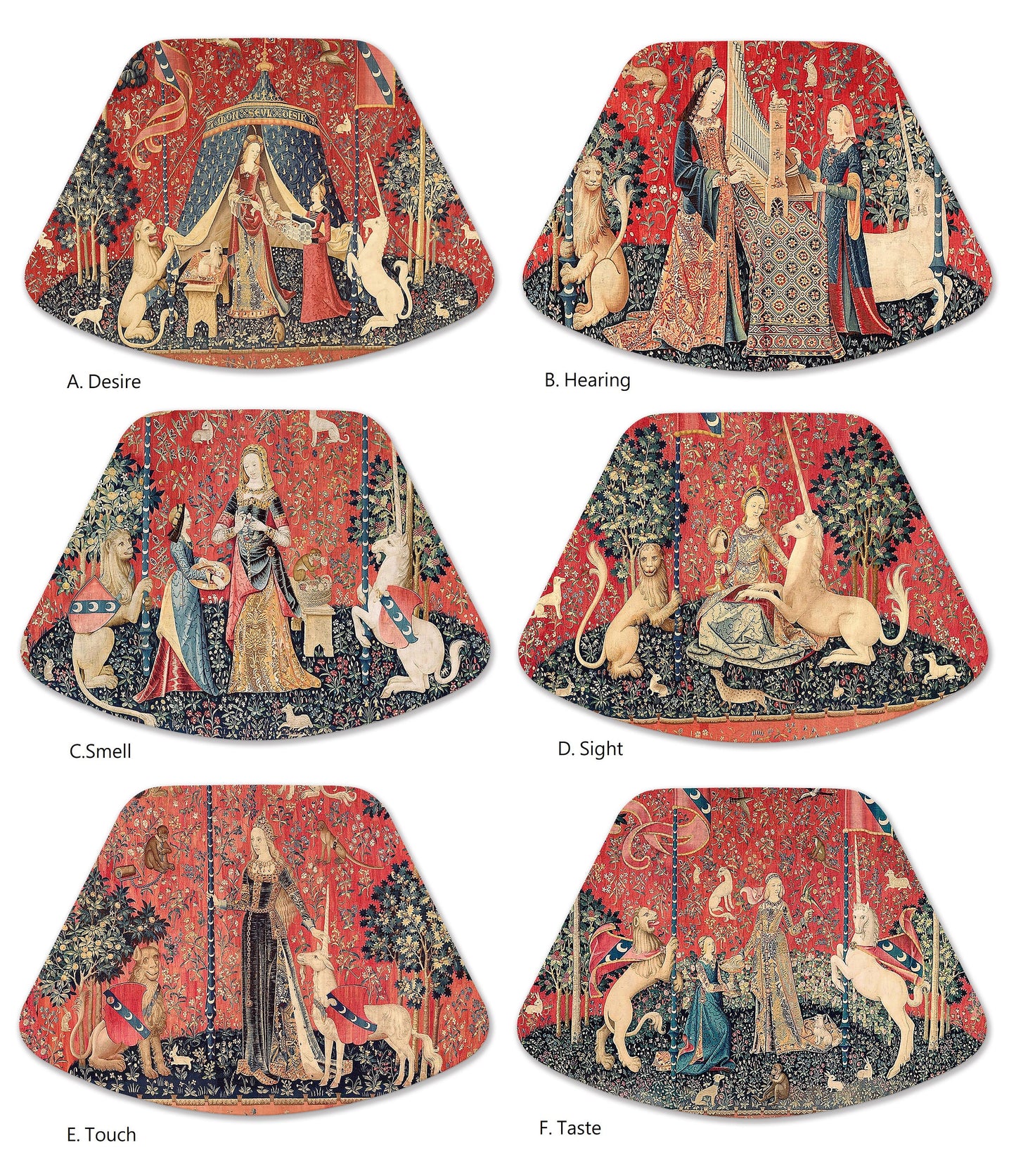 The Lady And The Unicorn Placemats For Round Tables Tactile Basket Texture Hemmed Edges, Waterproof Big, Sturdy, Flexible.