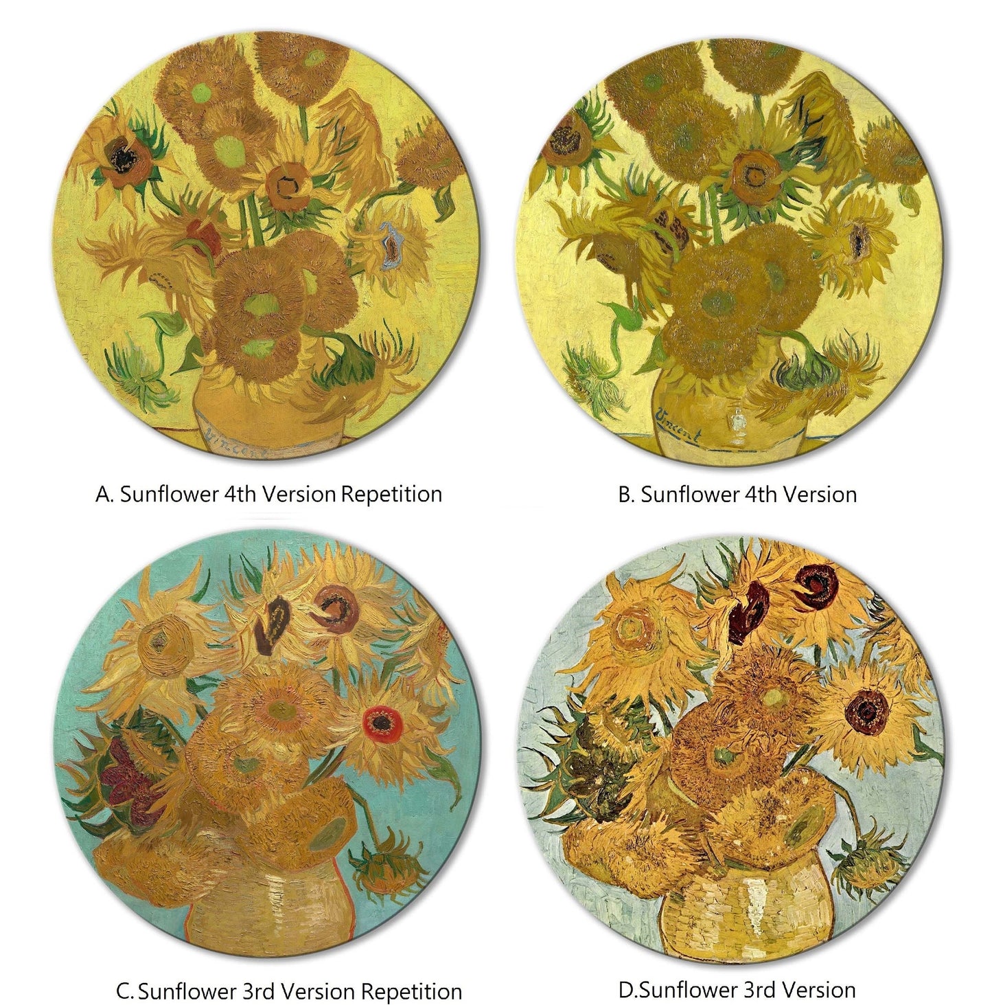Van Gogh Sunflower Placemats For Round Tables Tactile Basket Textured Turned Hem Edge , Waterproof Sturdy, Flexible.