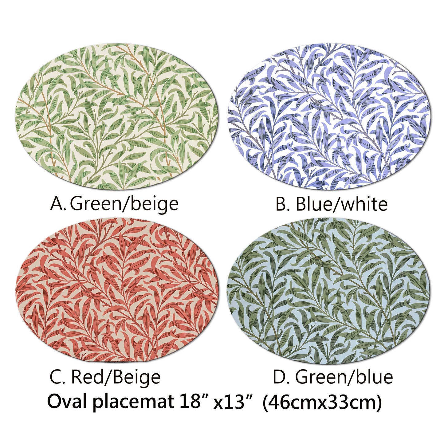 William Morris Willow Bough Placemats Tactile Basket Texture Turned Edges , Waterproof Non slip Wipe Clean