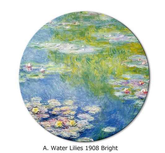 Claude Monet Water Lily Round Placemat Set of 2 Tactile Basket Texture on Top Turned Edges