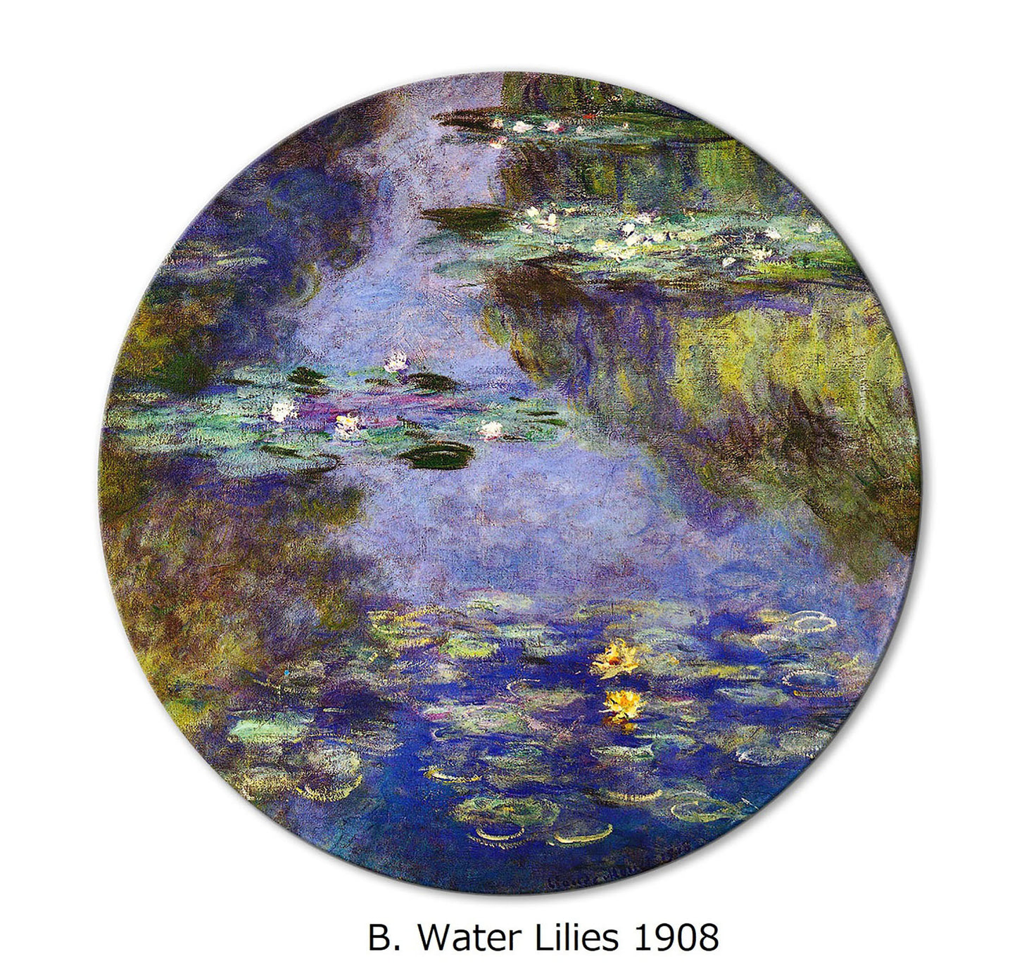 Claude Monet Water Lily Round Placemat Set of 2 Tactile Basket Texture on Top Turned Edges