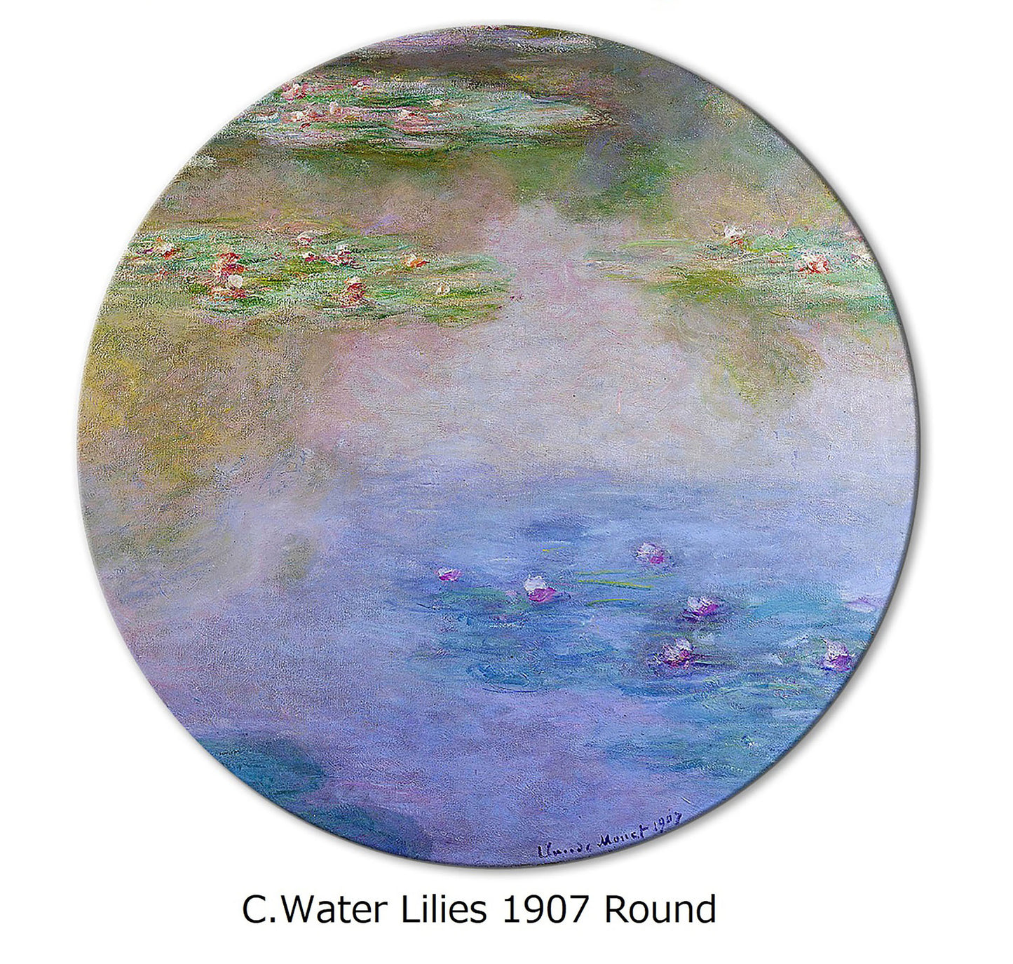 Claude Monet Water Lily Round Placemat Set of 2 Tactile Basket Texture on Top Turned Edges