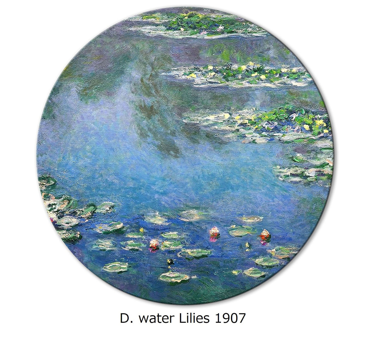 Claude Monet Water Lily Round Placemat Set of 2 Tactile Basket Texture on Top Turned Edges