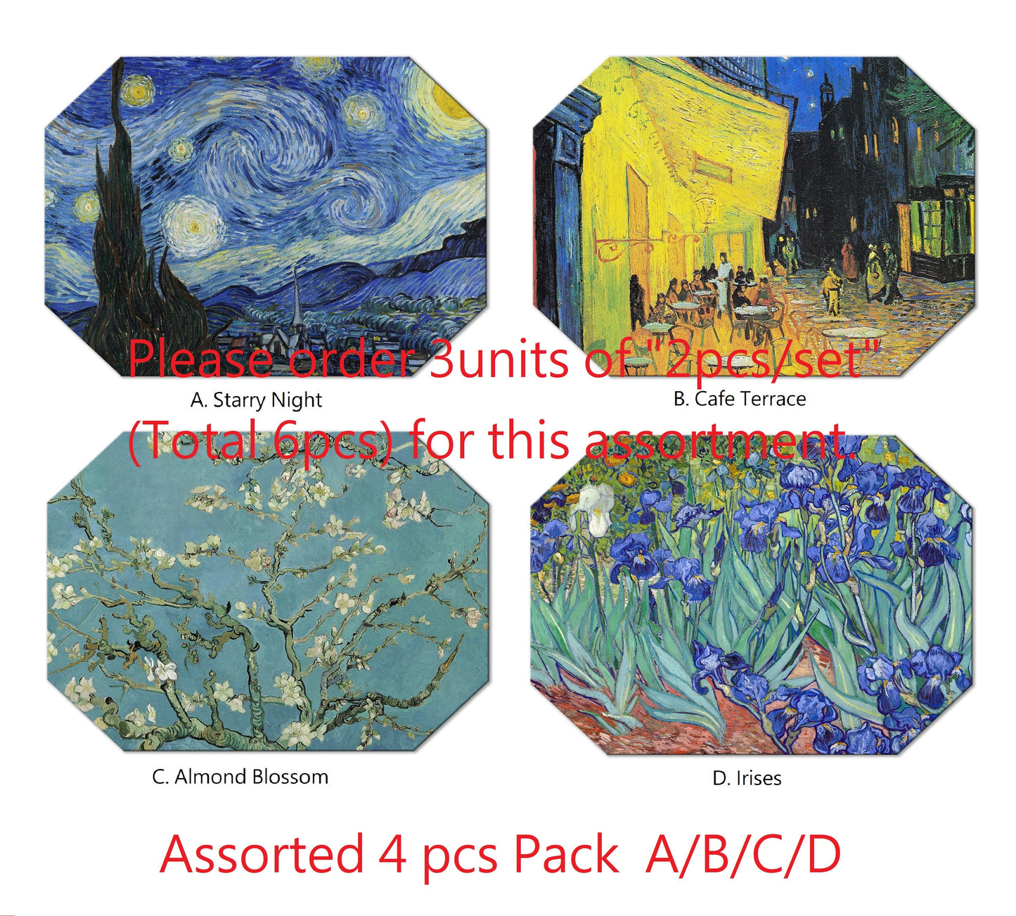Van Gogh Round Placemats For Round Tables Tactile Basket Texture Hem Edges Waterproof Non slip Sturdy, Flexible.