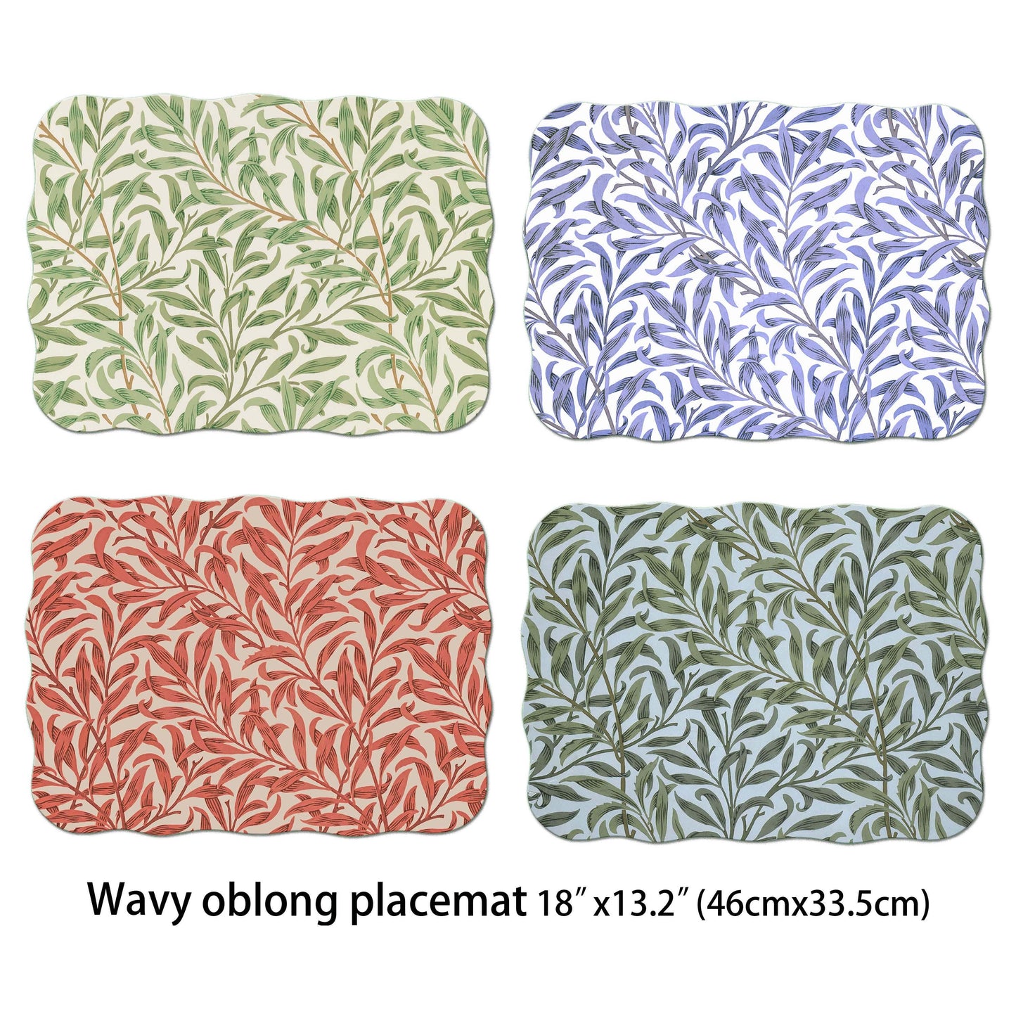 William Morris Willow Bough Placemats Tactile Basket Texture Turned Edges , Waterproof Non slip Wipe Clean