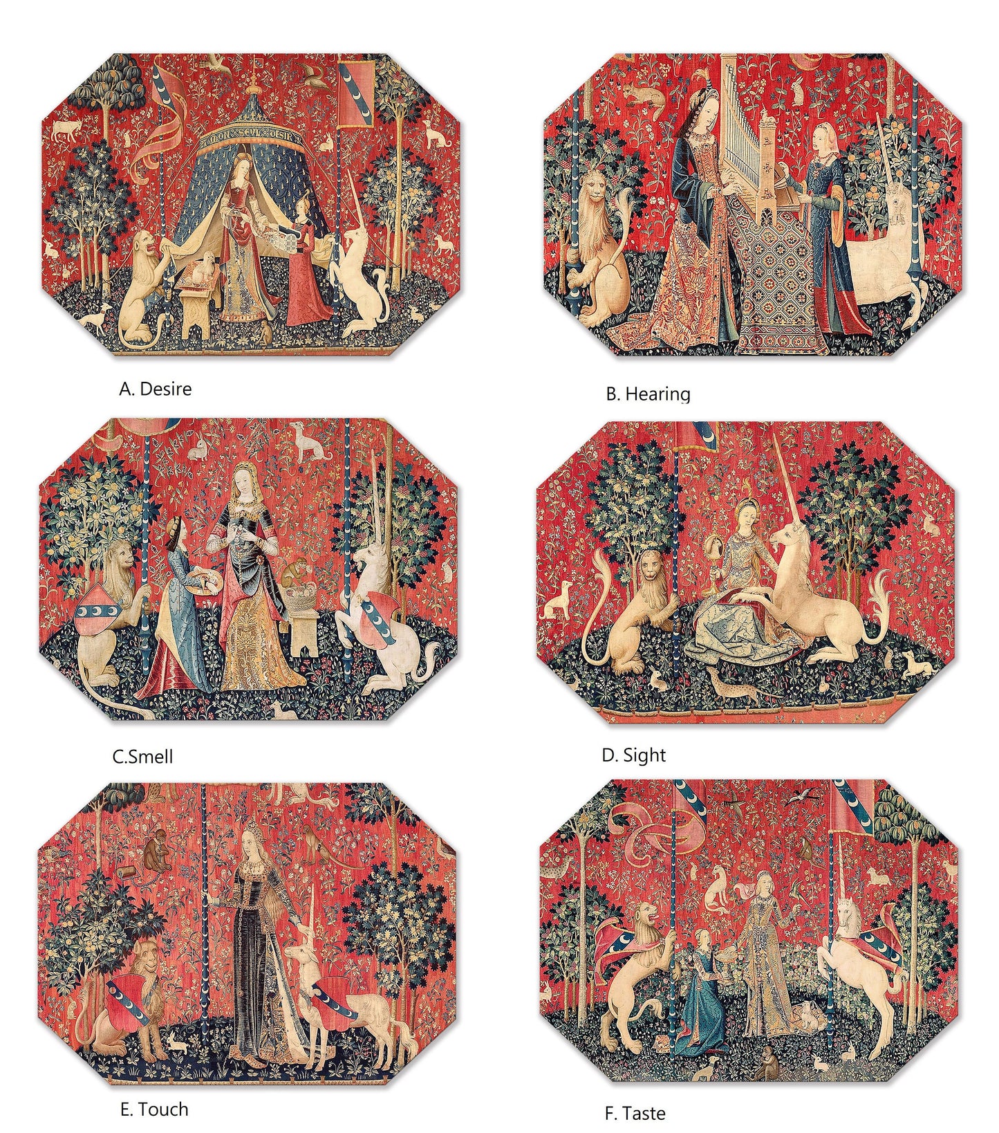 The Lady And The Unicorn Placemats For Round Tables Tactile Basket Texture Hemmed Edges, Waterproof Big, Sturdy, Flexible.