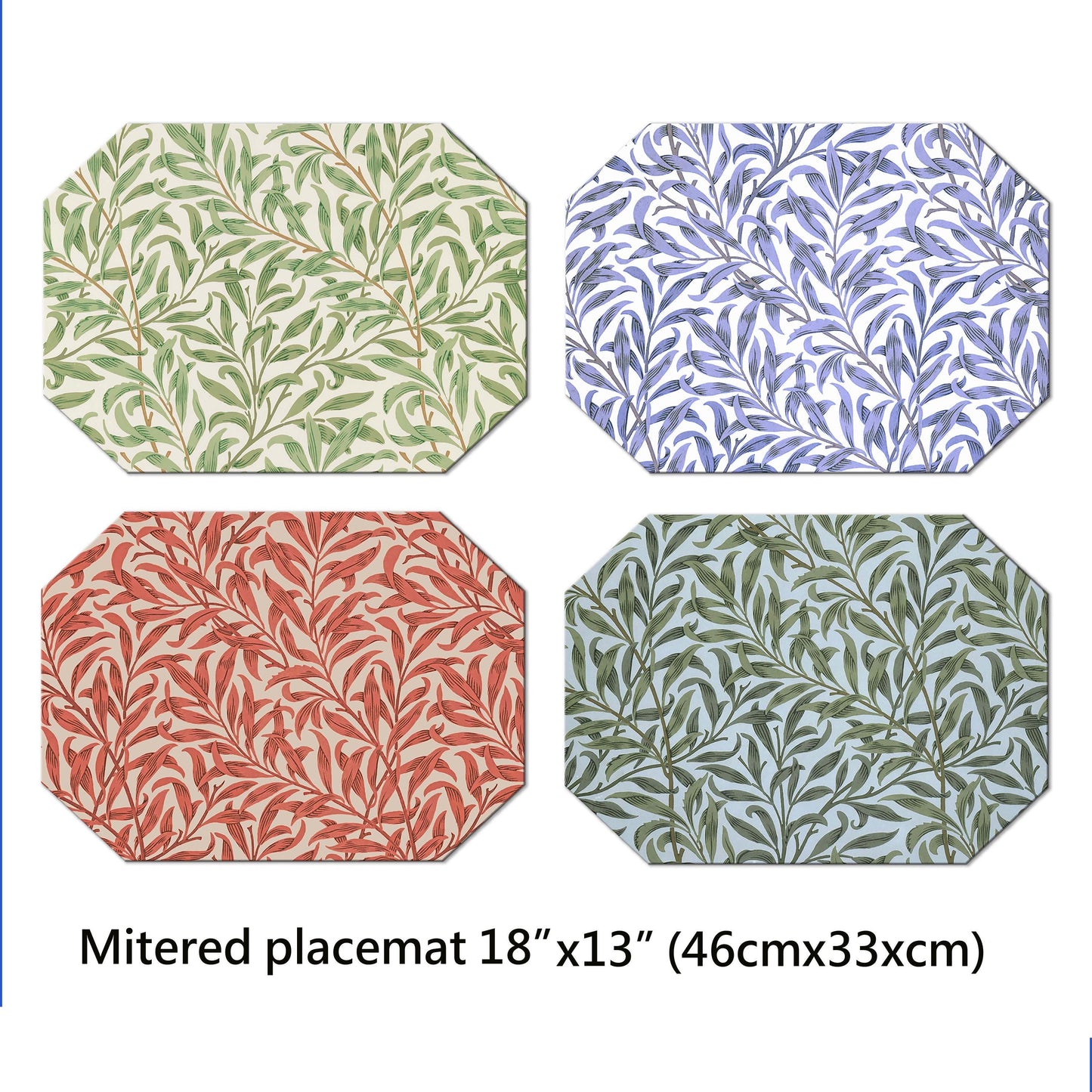 William Morris Willow Bough Placemats Tactile Basket Texture Turned Edges , Waterproof Non slip Wipe Clean