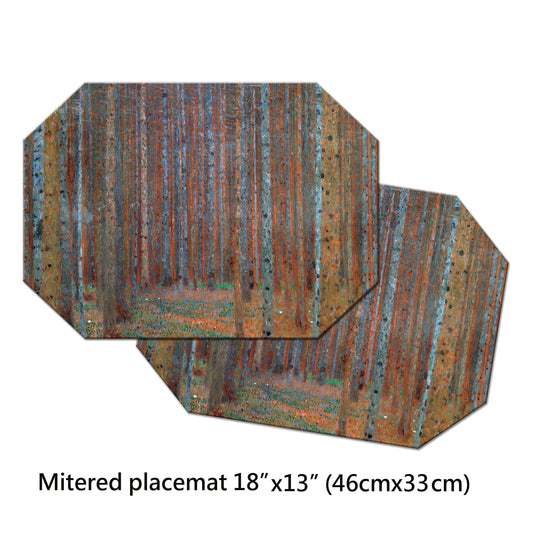 Klimt Pine Forest Placemat in Brown colors With Tactile Basket Texture On Top Turned Edge