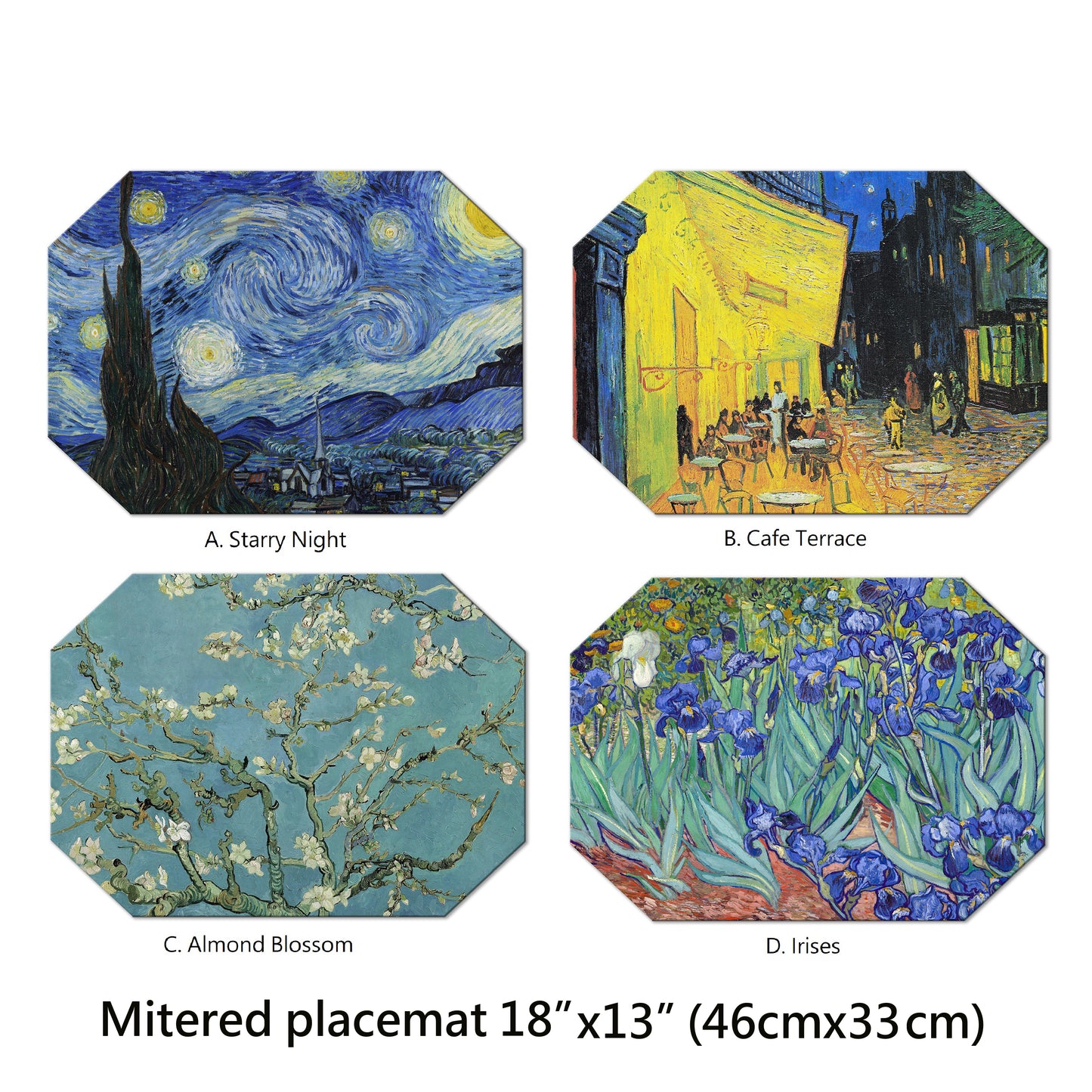 Van Gogh Oval Placemat Set of 2 Tactile Basket Texture on Top Turned Edges