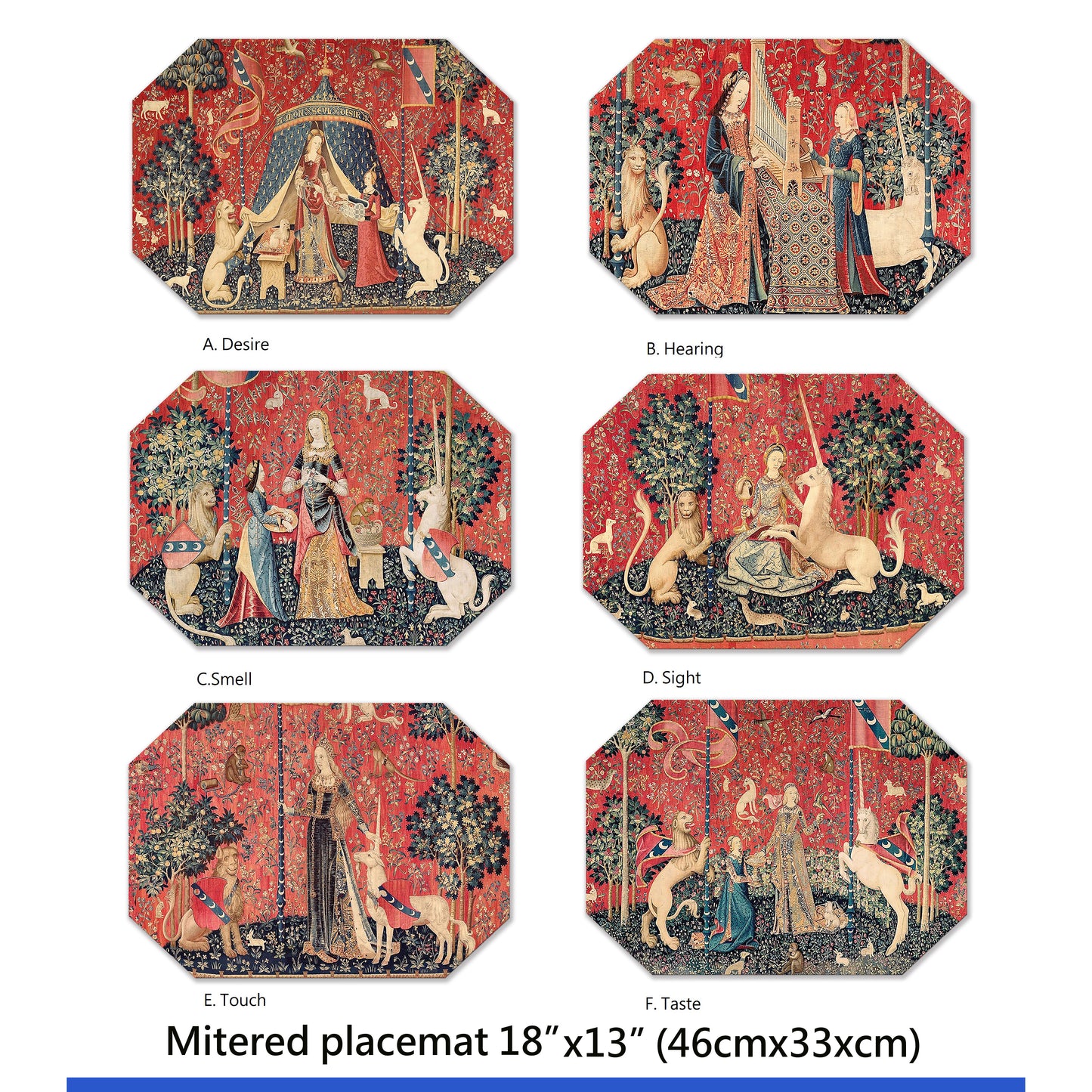 The lady and the Unicorn placemats set of 2