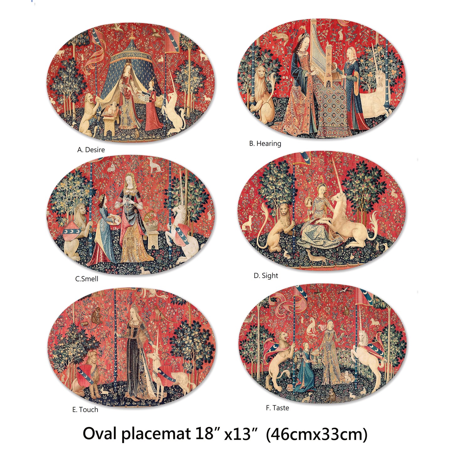 The lady and the Unicorn placemats set of 2
