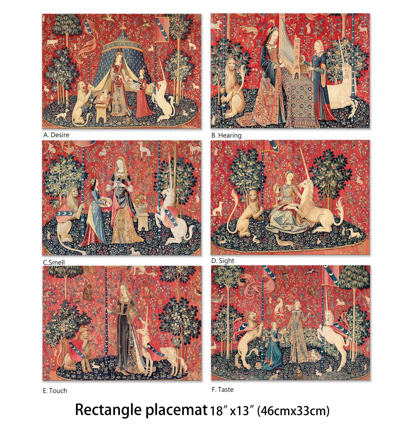 The lady and the Unicorn placemats set of 2