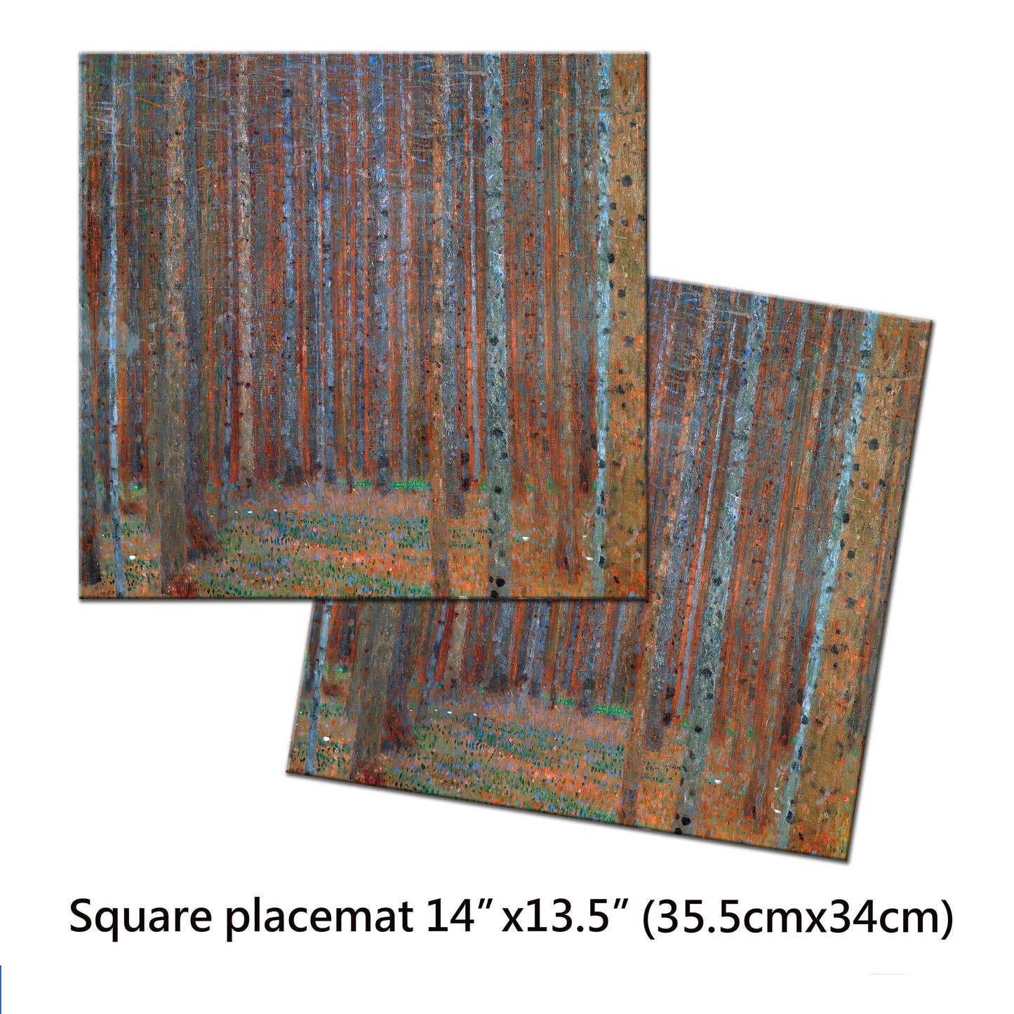 Klimt Pine Forest Placemat in Brown colors With Tactile Basket Texture On Top Turned Edge
