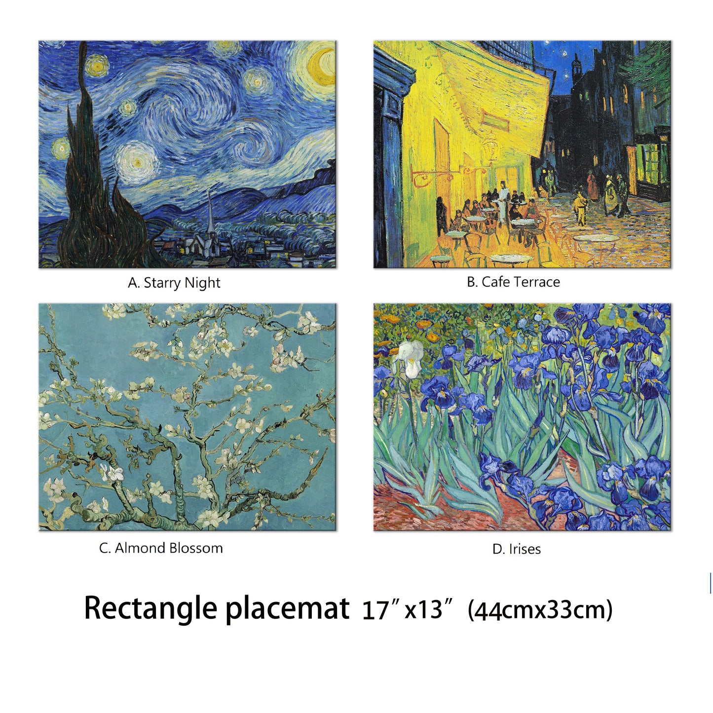 Van Gogh Oval Placemat Set of 2 Tactile Basket Texture on Top Turned Edges