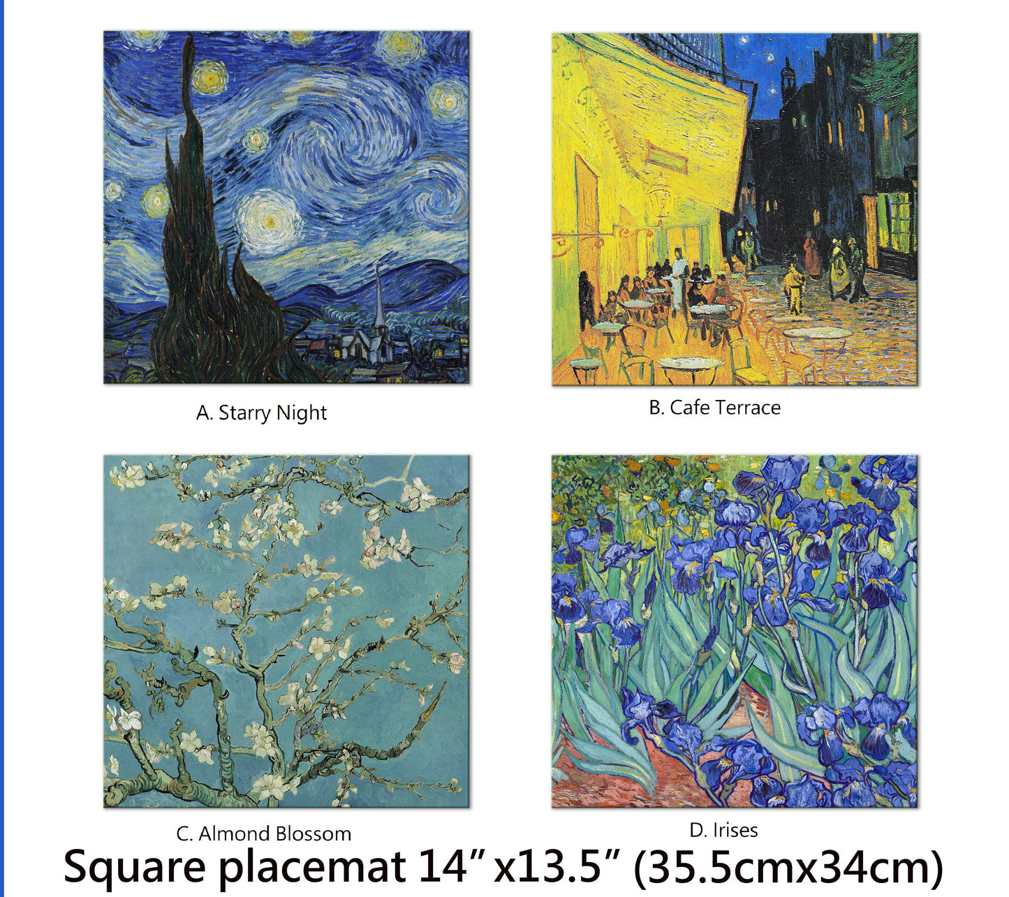 Van Gogh Oval Placemat Set of 2 Tactile Basket Texture on Top Turned Edges