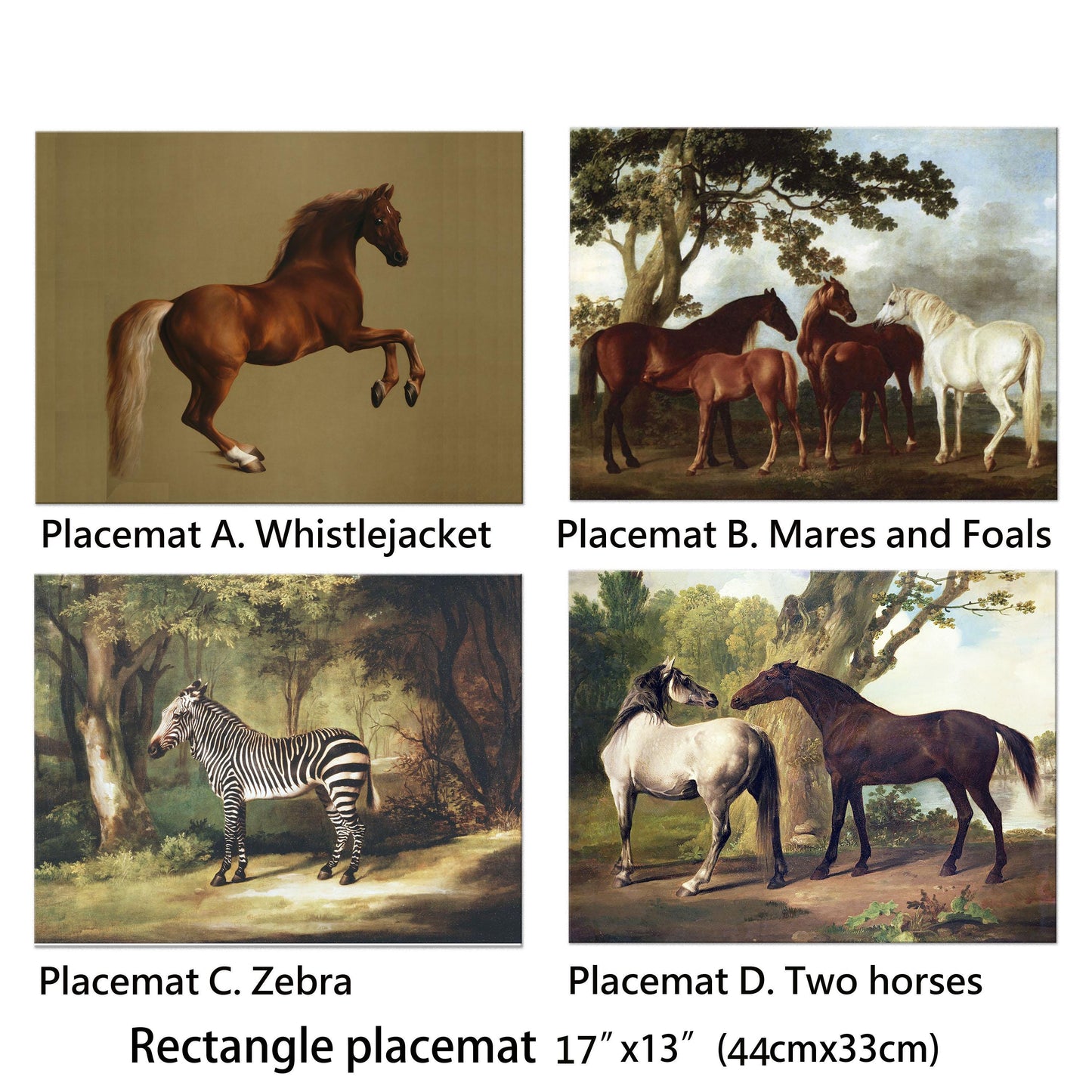 Horse Placemats  George Stubbs Paintings For Round Tables Tactile Basketweave Texture Hemmed Edge , Waterproof Non Slip Wipe Clean