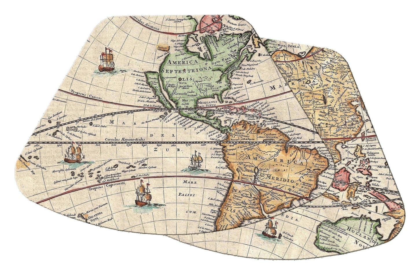 Vintage Map Wedge Placemats For Round Tables Tactile Basket texture Hemmed Edges , Waterproof Non slip.