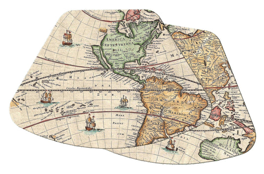 Vintage Map Wedge Placemats For Round Tables Tactile Basket texture Hemmed Edges , Waterproof Non slip.