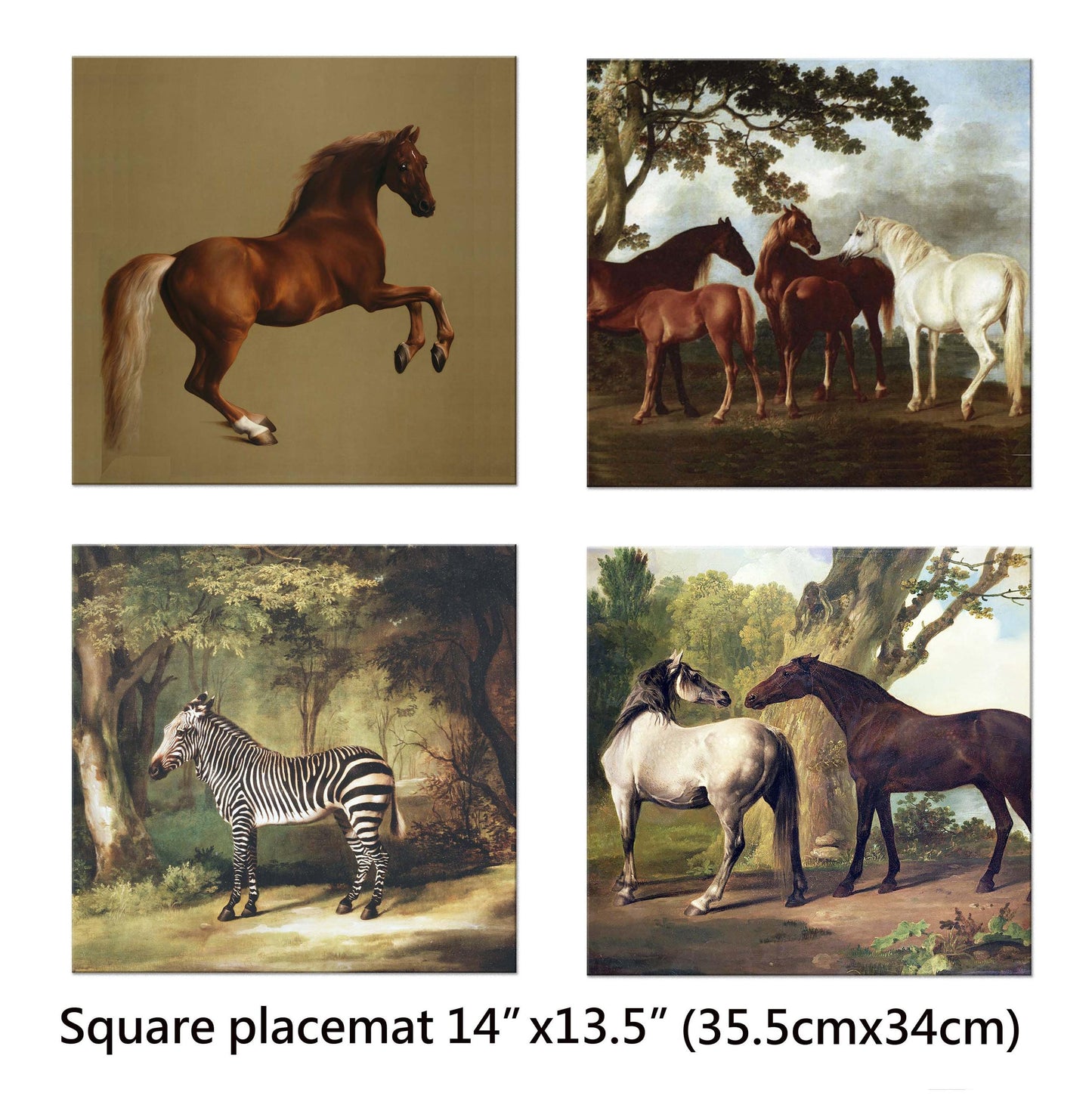 Horse Placemats  George Stubbs Paintings For Round Tables Tactile Basketweave Texture Hemmed Edge , Waterproof Non Slip Wipe Clean