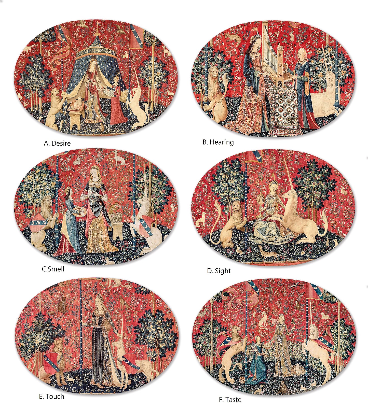 The Lady And The Unicorn Placemats  For Round Tables Tactile Basket Texture  Hemmed Edges, Waterproof Big, Sturdy, Flexible.