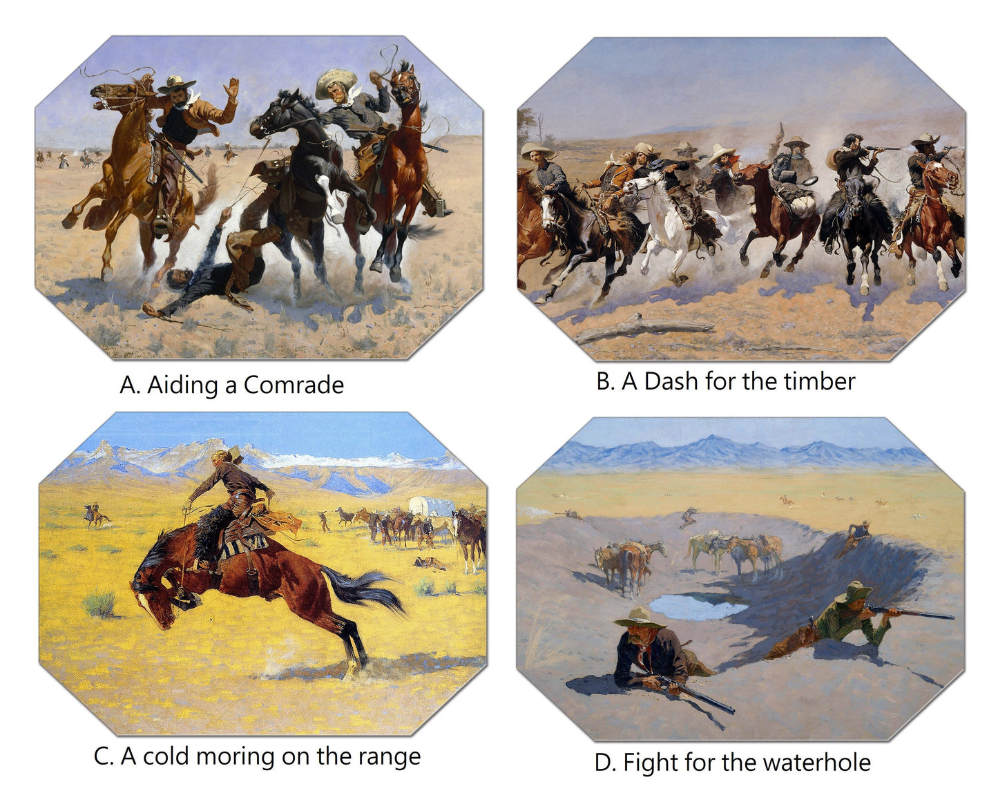 Wild West Placemats Frederic Remington Painting Basket Texture To The Touch Turned Hem Edges , Waterproof Non Slip Wipe Clean