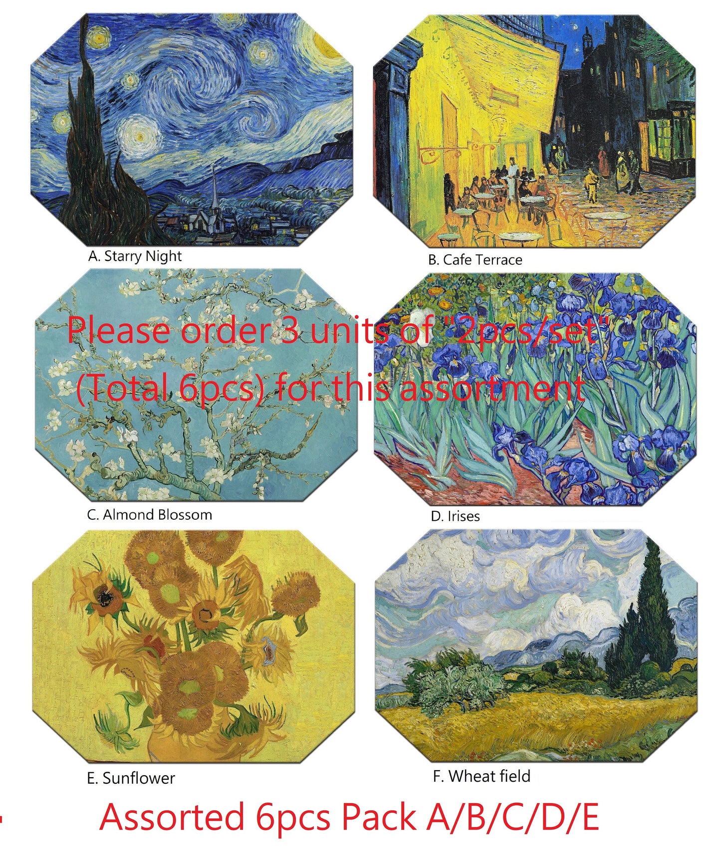 Van Gogh Round  Placemats For Round Tables Tactile Basket Texture Hem Edges Waterproof Non slip Sturdy, Flexible.