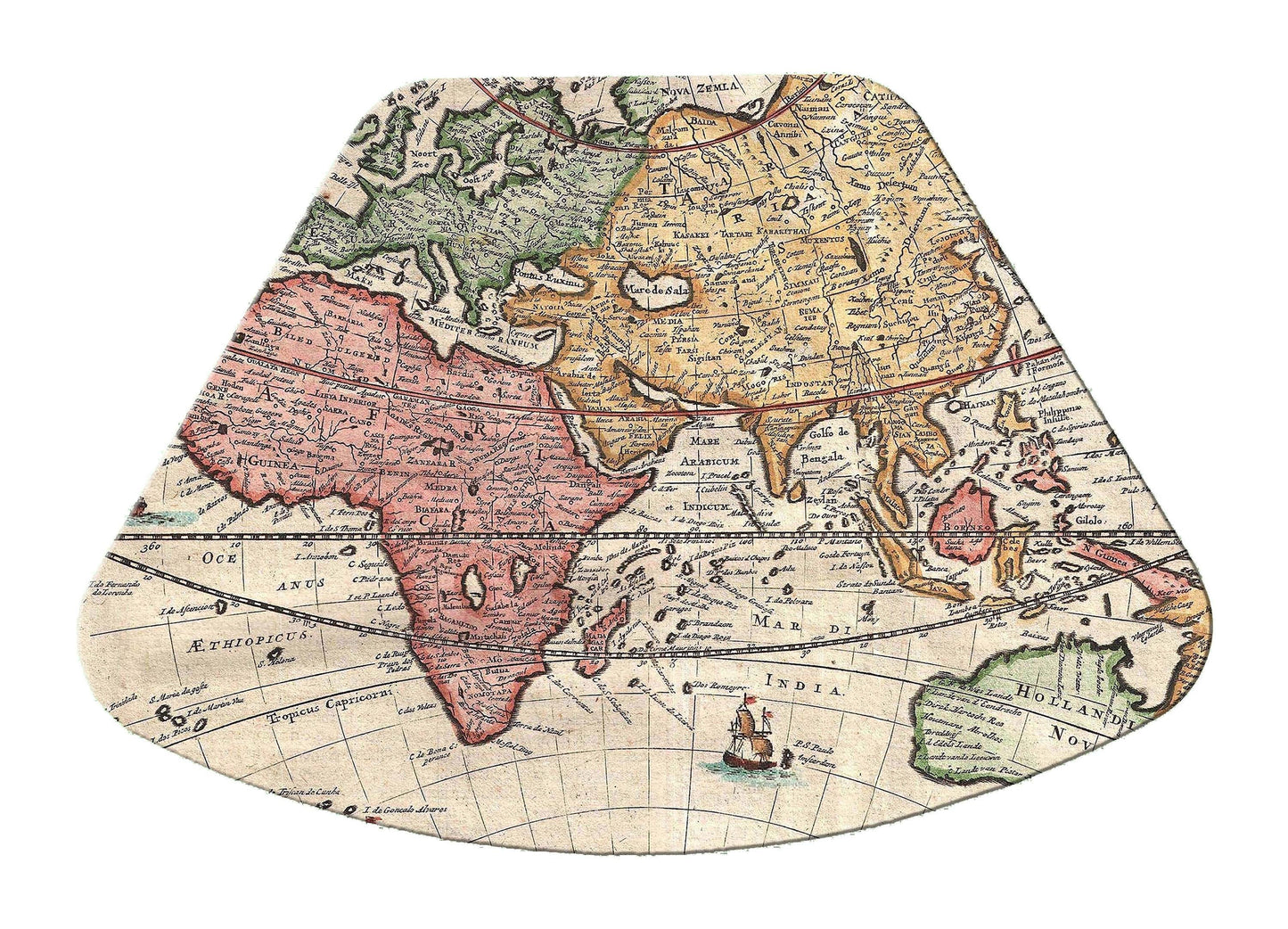 Vintage Map Wedge Placemats For Round Tables Tactile Basket texture Hemmed Edges , Waterproof Non slip.