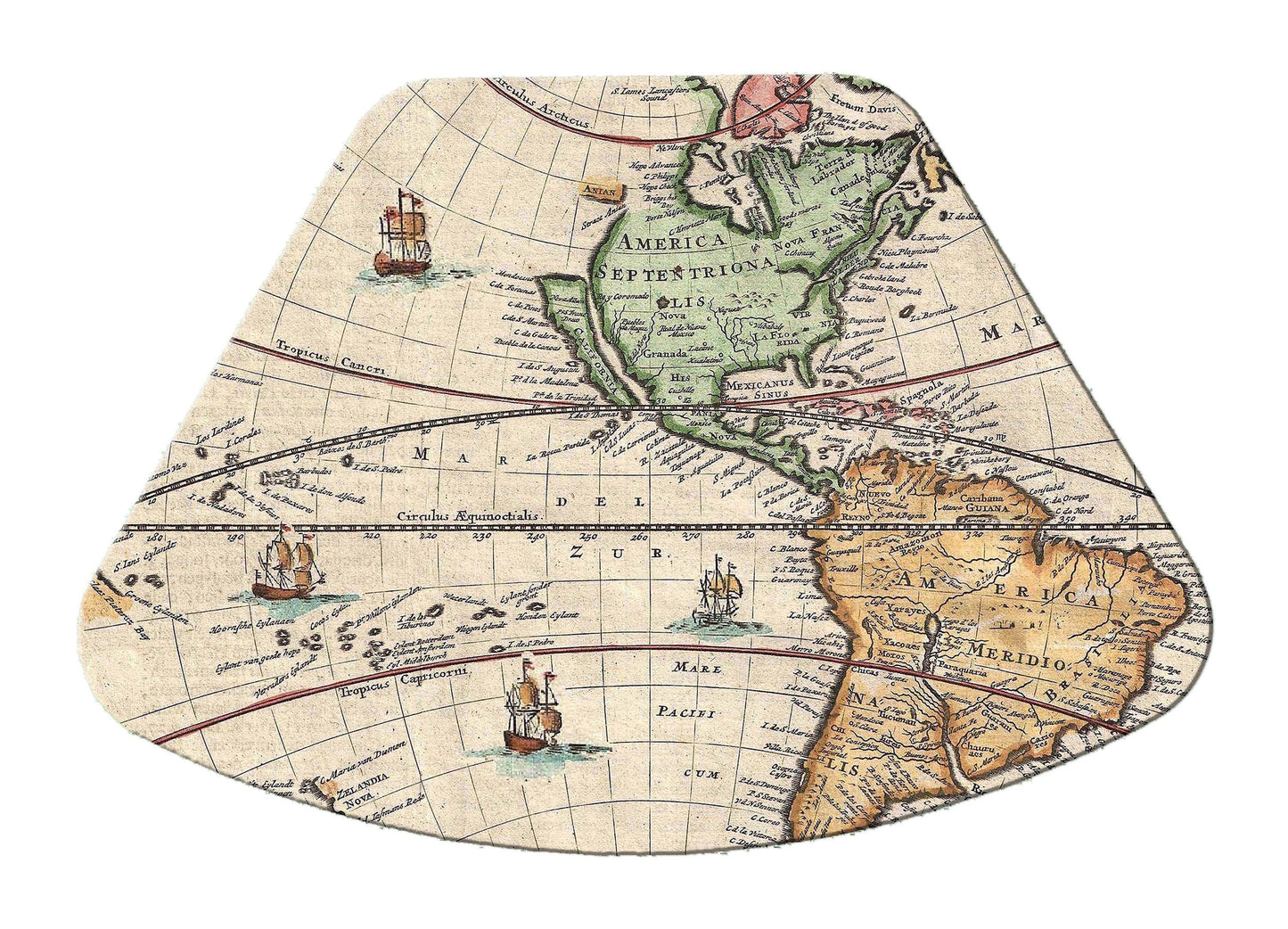 Vintage Map Wedge Placemats For Round Tables Tactile Basket texture Hemmed Edges , Waterproof Non slip.