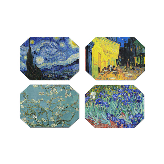 Fine Art Placemats Van Gogh Paintings Tactile Basket Texture Turned Hem Edges , Waterproof Non slip Wipe Clean Sturdy, Flexible.