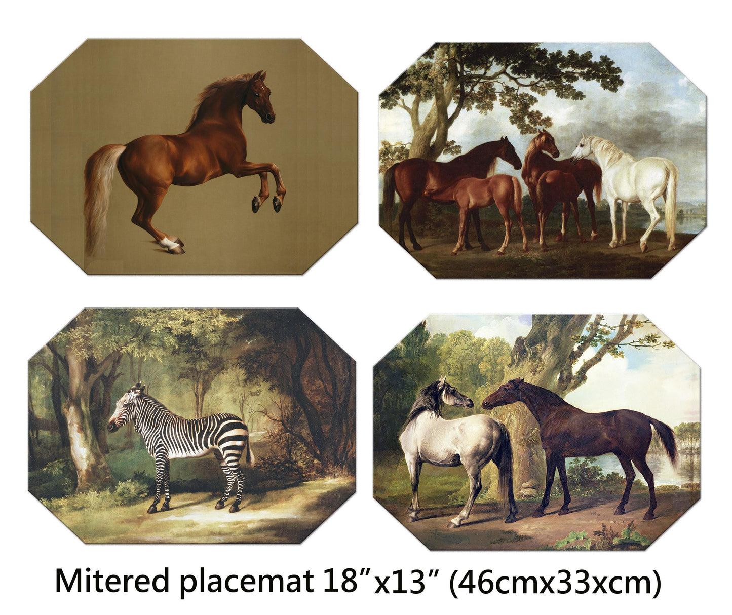 Horse Placemats  George Stubbs Paintings For Round Tables Tactile Basketweave Texture Hemmed Edge , Waterproof Non Slip Wipe Clean