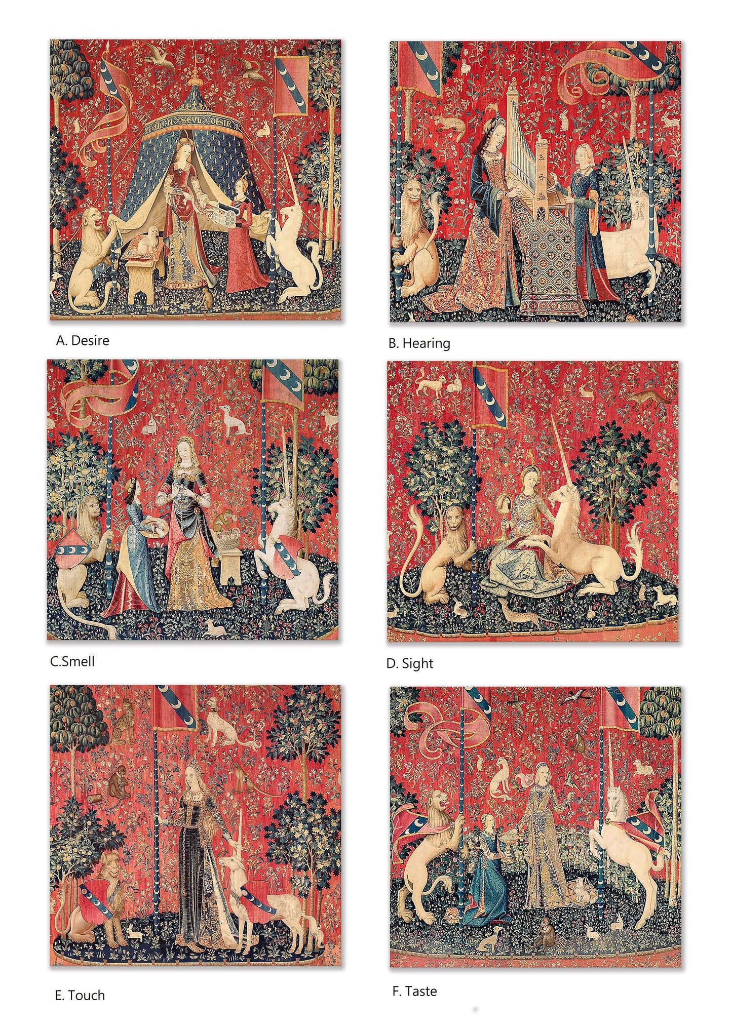 The Lady And The Unicorn Placemats  For Round Tables Tactile Basket Texture  Hemmed Edges, Waterproof Big, Sturdy, Flexible.
