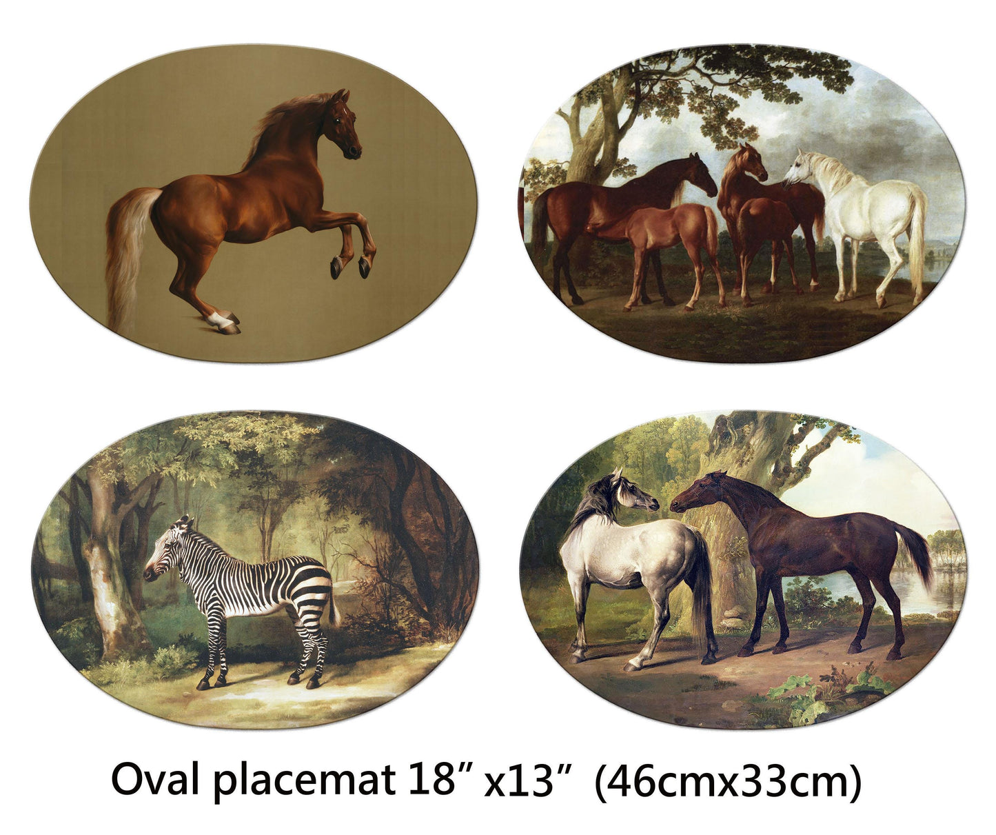 Horse Placemats  George Stubbs Paintings For Round Tables Tactile Basketweave Texture Hemmed Edge , Waterproof Non Slip Wipe Clean