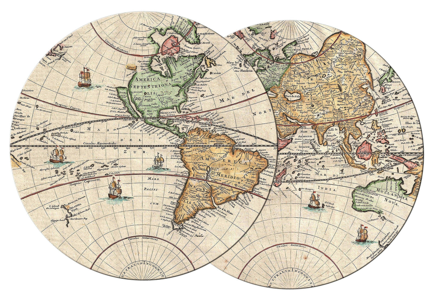 Vintage Map Wedge Placemats For Round Tables Tactile Basket texture Hemmed Edges , Waterproof Non slip.