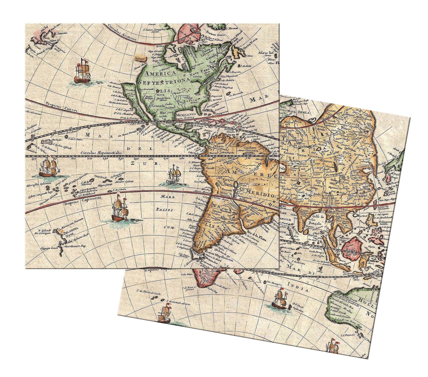 Vintage Map Wedge Placemats For Round Tables Tactile Basket texture Hemmed Edges , Waterproof Non slip.