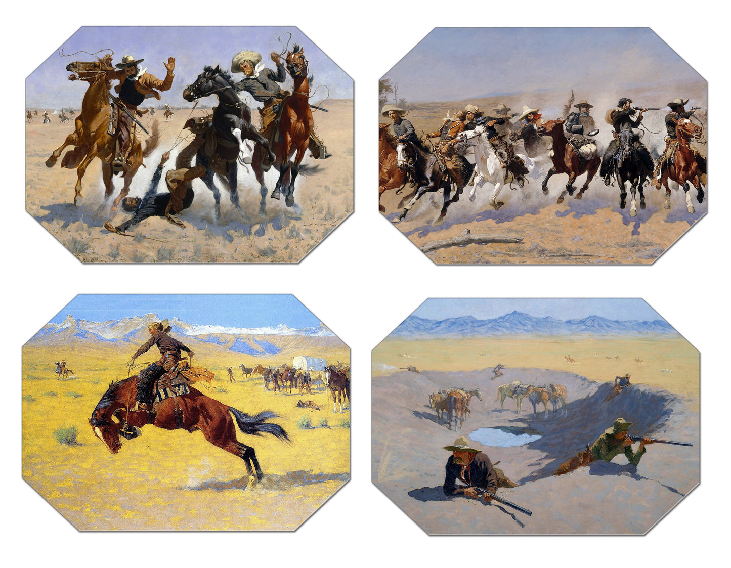 Wild West Placemats Frederic Remington Painting Basket Texture To The Touch Turned Hem Edges , Waterproof Non Slip Wipe Clean