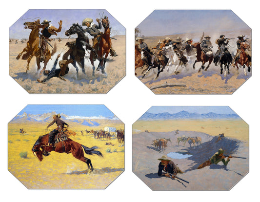 Wild West Placemats Frederic Remington Painting Basket Texture To The Touch Turned Hem Edges , Waterproof Non Slip Wipe Clean