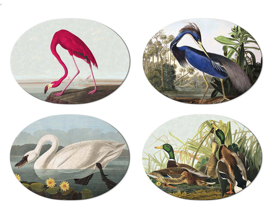 Audubon Bird Oval Placemats For Round Tables Tactile Basket Texture Turned Hem Edges , Waterproof Non Slip
