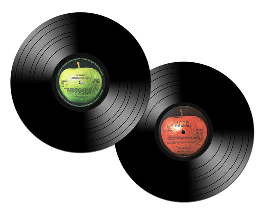 Vinyl Record Placemats 15“ The Beatles Vinyl Record Print Tactile Basket Texture Turned Hem Edges , Waterproof Non Slip