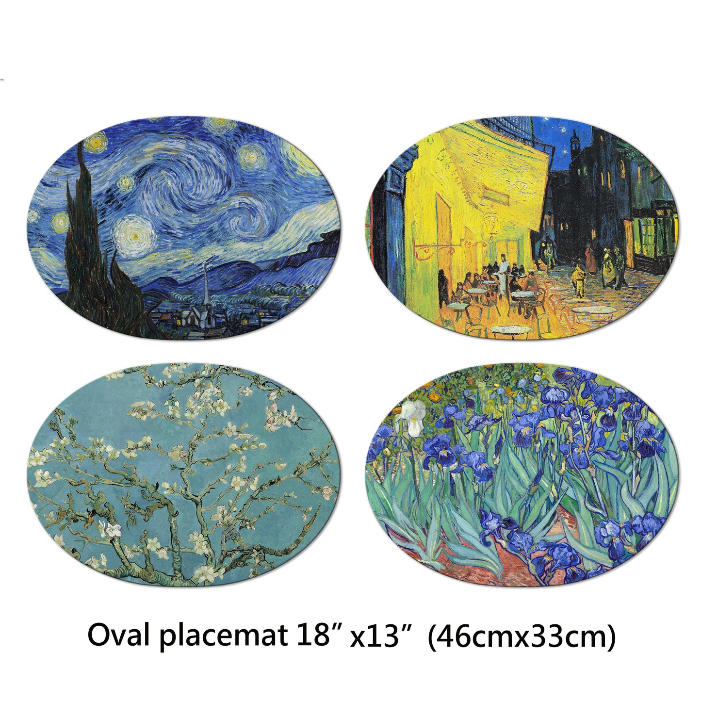 Van Gogh Oval Placemat Set of 2 Tactile Basket Texture on Top Turned Edges