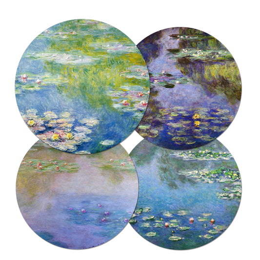 Claude Monet Water Lily Round Placemat Set of 2 Tactile Basket Texture on Top Turned Edges