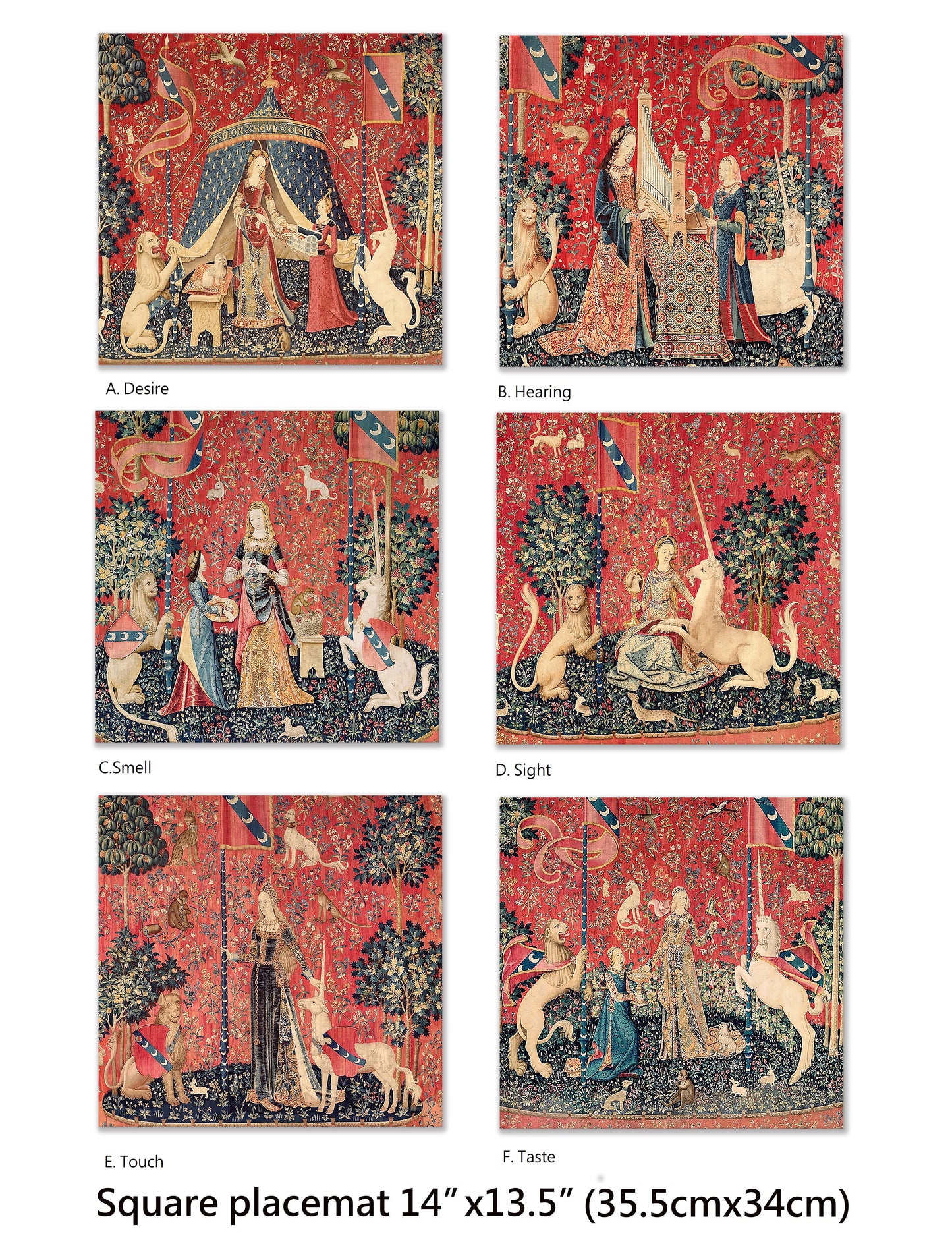 The lady and the Unicorn placemats set of 2